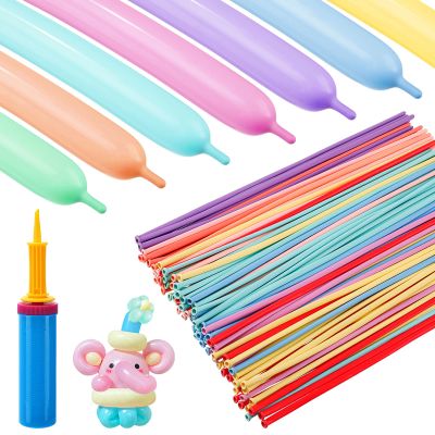 100 Pcs 260Q Balloons Kit with Pump - Kids Premium Latex Twisting Long Balloons to Make Animals Flowers, Pastel Color Party Balloons for Boys Girls Christmas Birthday Gifts Clowns Wedding Decoration