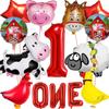 14 PCS Farm Animal Balloons Cow Sheep Duck Rooster Pig Donkey Balloons Barnyard Balloon Supplies with Large Number 1 Foil Balloon for Farm Animal Theme 1st Birthday Party Decor Supplies view 1