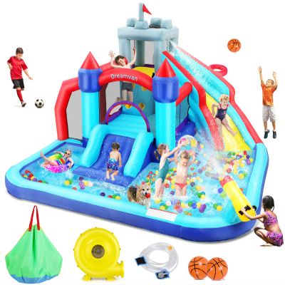 Wesoky Bounce House Water Slide for Kids, 10 in 1 Big Waterslide Inflatable Water Park with Splash Pool Long Slide Sprinkler Blower, Blow up Water Slides Bounce House for Kids Backyard Bouncy Castle