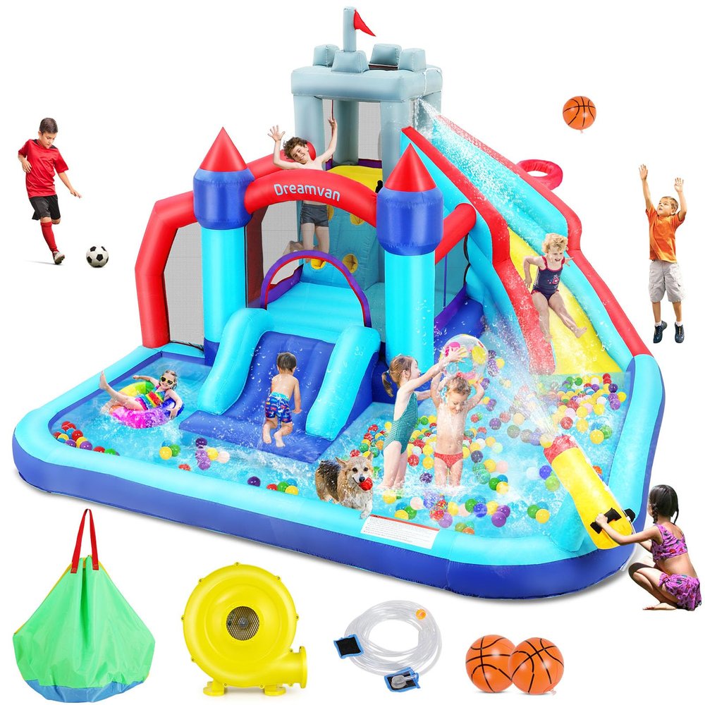 Wesoky Bounce House Water Slide for Kids, 10 in 1 Big Waterslide Inflatable Water Park with Splash Pool Long Slide Sprinkler Blower, Blow up Water Slides Bounce House for Kids Backyard Bouncy Castle