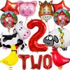 14 PCS Farm Animal Balloons Cow Sheep Duck Rooster Pig Donkey Balloons Barnyard Balloon Supplies with Large Number 2 Foil Balloon for Farm Animal Theme 2nd Birthday Party Decor Supplies view 1