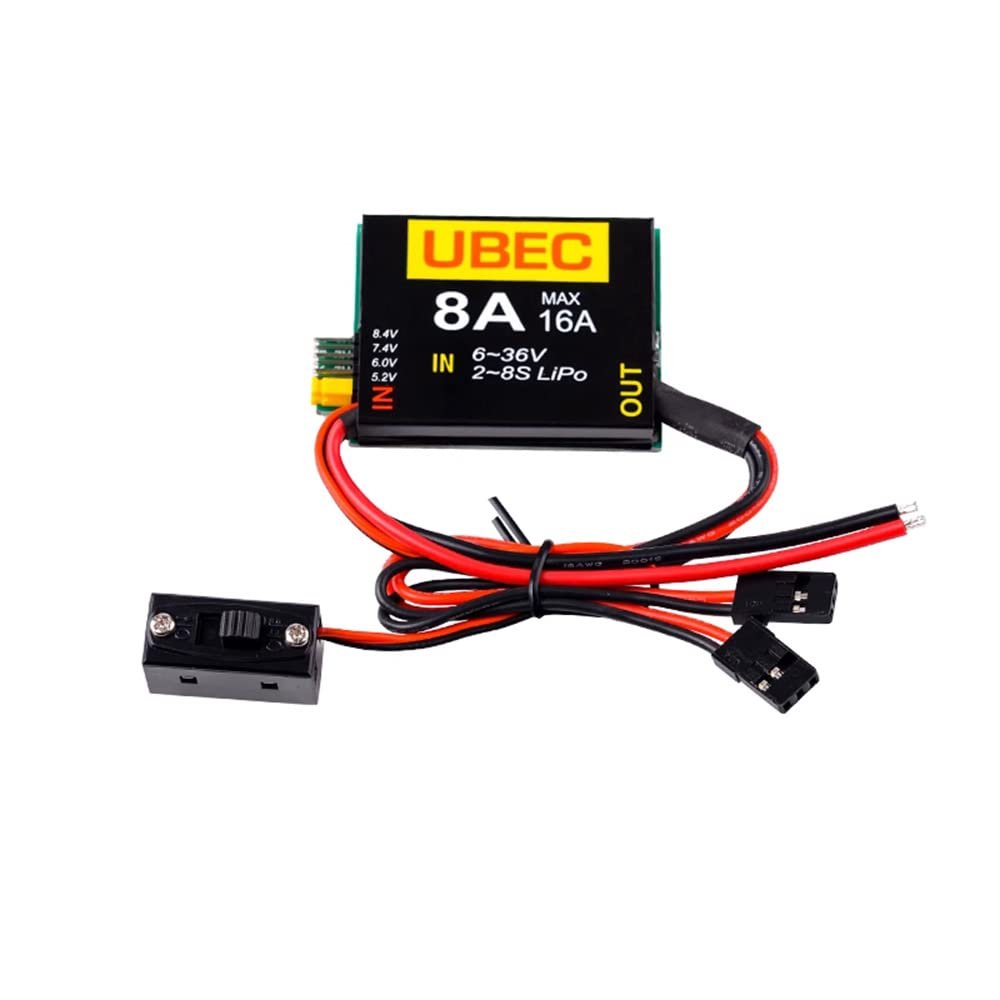 SoloGood 2S-8S Lipo 6-36V UBEC-8A BEC 5.2V/6.0V/7.4V/8.4V Servo Independent Power Supply Suitable for RC Sutomotive Fixed Wing Aircraft Robotic Arms black