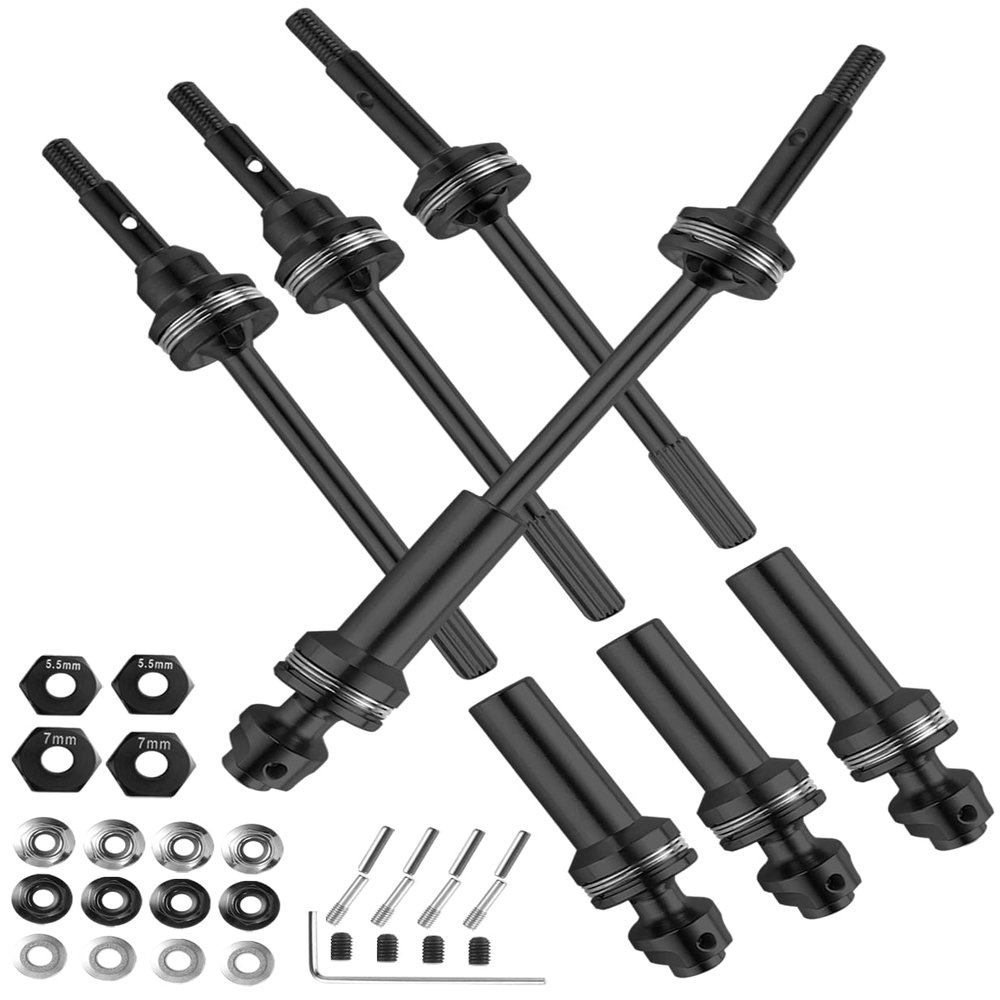 Rcarmumb RC Driveshafts CVD Upgrades Part for 1/10 Slash VXL 4x4 4wd,Rustler VXL 4x4 4wd,Stampede VXL 4x4 4wd,Front Rear Steel #45 Drive Shaft Axles with Hex,4PCS,Black