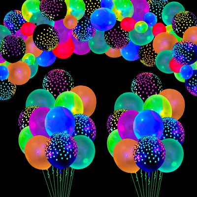 109 Pack UV Neon Balloons Light Up Balloons Glow in The Dark Balloon Blacklight Reactive Fluorescent Polka Dot Latex Balloon Neon Party Supplies Black Lights Glow Party Decorations Assorted Colors