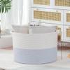 COMFY-HOMI XXXL Large Laundry Basket, Cotton Rope Nursery Woven Basket for Storage, Blanket Baskets Living Room Laundry Hamper, Dog Toy Storage Organizer, Home Decor-21''x21''x13.6''-White/Blue view 2