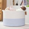 COMFY-HOMI XXXL Large Laundry Basket, Cotton Rope Nursery Woven Basket for Storage, Blanket Baskets Living Room Laundry Hamper, Dog Toy Storage Organizer, Home Decor-21''x21''x13.6''-White/Blue view 3