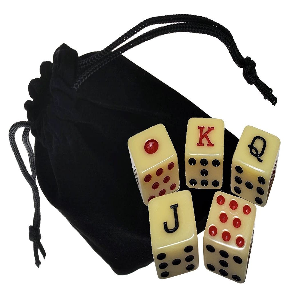 Premium Spanish Poker Cubilete Dice Bone (Antique Ivory) Tone ... Plus Storage Pouch