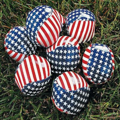 1-Dozen Stars and Stripes Patriotic Hacky Sack Style Vinyl Footbags 4th of July Party Favors and Games 2" Dia.