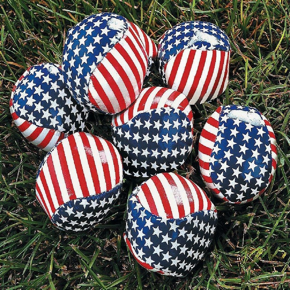 1-Dozen Stars and Stripes Patriotic Hacky Sack Style Vinyl Footbags 4th of July Party Favors and Games 2" Dia.