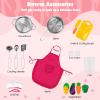 HONEY JOY Pink Corner Kids Kitchen Playset, Wooden Play Kitchen for Toddlers, Washing Machine, Range Hood, Water Dispenser, Cookware, Apron, Little Chef Pretend Toy Kitchen Set w/Lights & Sounds view 2