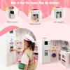 HONEY JOY Pink Corner Kids Kitchen Playset, Wooden Play Kitchen for Toddlers, Washing Machine, Range Hood, Water Dispenser, Cookware, Apron, Little Chef Pretend Toy Kitchen Set w/Lights & Sounds view 3