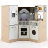 HONEY JOY Corner Kids Kitchen Playset, Wooden Play Kitchen for Toddlers, Range Hood, Phone, Water Dispenser, Storage Box, Little Chef Pretend Toy Kitchen Set w/Lights & Sounds, Natural view 1