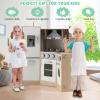 HONEY JOY Corner Kids Kitchen Playset, Wooden Play Kitchen for Toddlers, Range Hood, Phone, Water Dispenser, Storage Box, Little Chef Pretend Toy Kitchen Set w/Lights & Sounds, Natural view 3