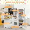 HONEY JOY Corner Kids Kitchen Playset, Little Chef Wooden Play Kitchen for Toddlers, Microwave, Refrigerator, Water Dispenser, Range Hood, Cookware, Pretend Play Toy Kitchen Set for Boys Girls view 4