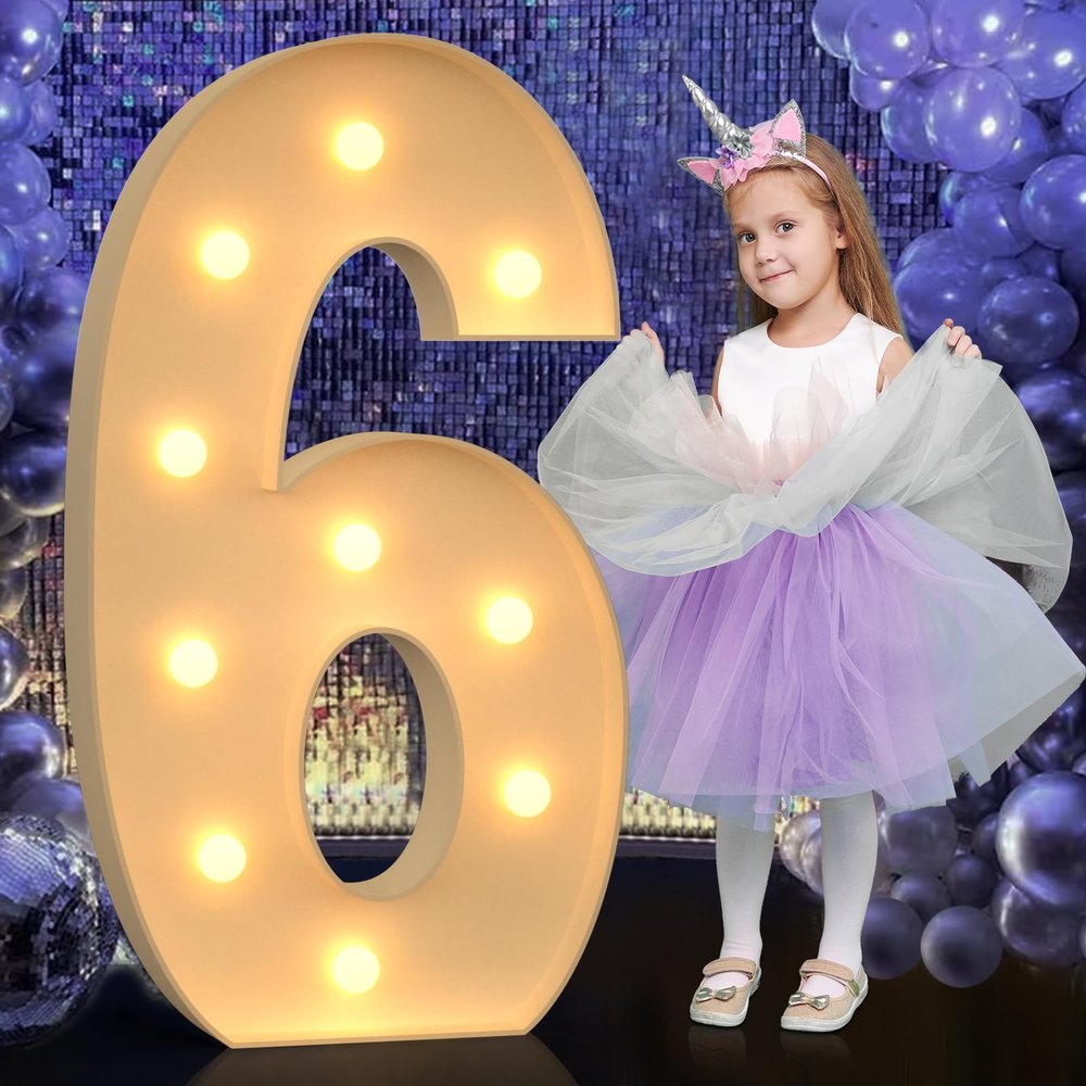 4FT Marquee Light Up Numbers, Large Marquee Numbers for 6th 16th 60th Birthday Decorations, Giant Light Up Numbers for Party Anniversary, Marquee Letters, Pre-Cut DIY Mosaic Numbers for Balloons 6