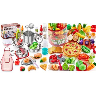 Shimirth 67+37pcs Play Kitchen Accessories, Cutting Play Food Sets. Boys&Girls Gifts.