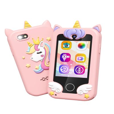 Kikapabi Kids Smart Phone - Toddler Touchscreen Toy with HD Dual Camera | Unicorn Travel Play Phone for Girls & Boys Ages 3-10, Birthday (Pink)