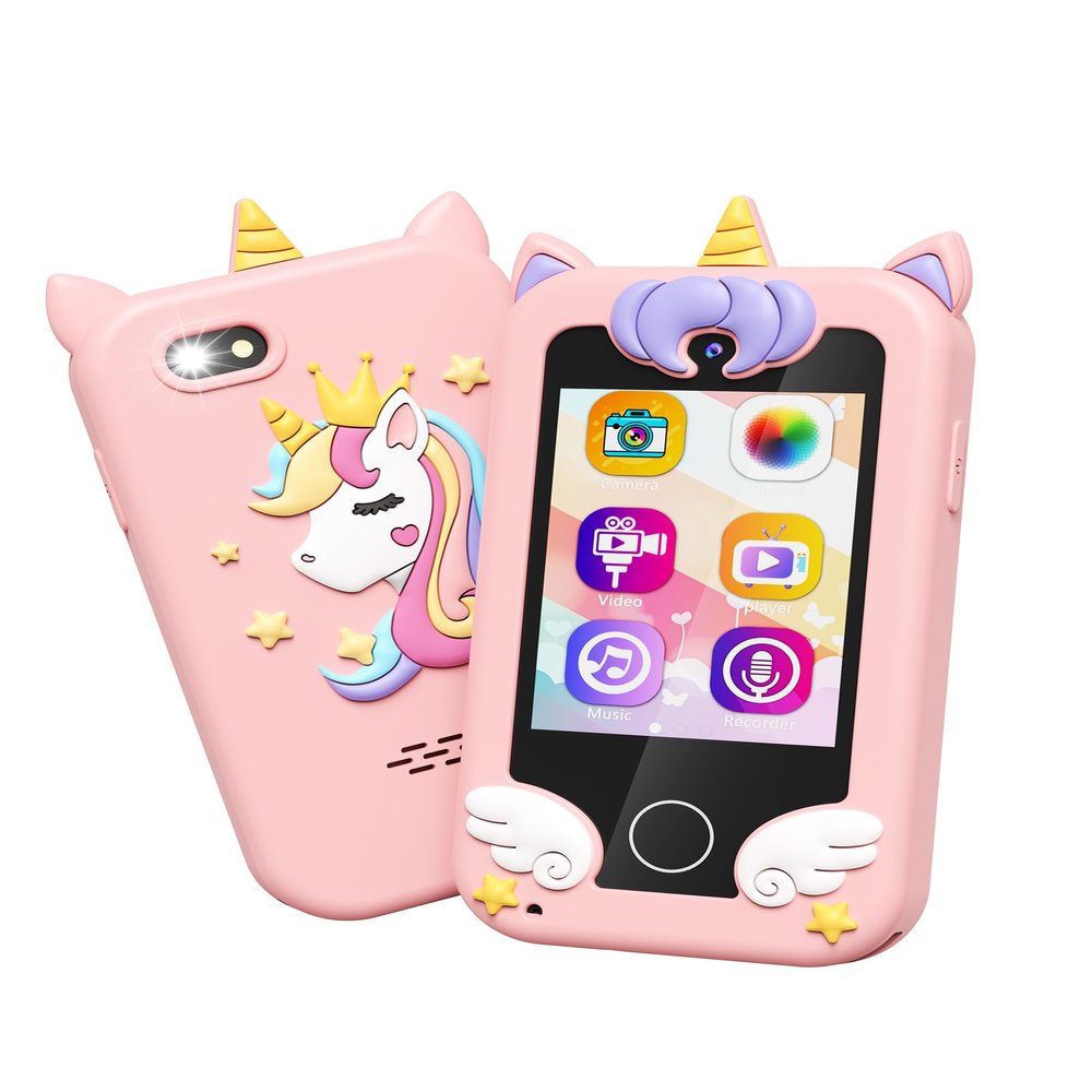 Kikapabi Kids Smart Phone - Toddler Touchscreen Toy with HD Dual Camera | Unicorn Travel Play Phone for Girls & Boys Ages 3-10, Birthday (Pink)
