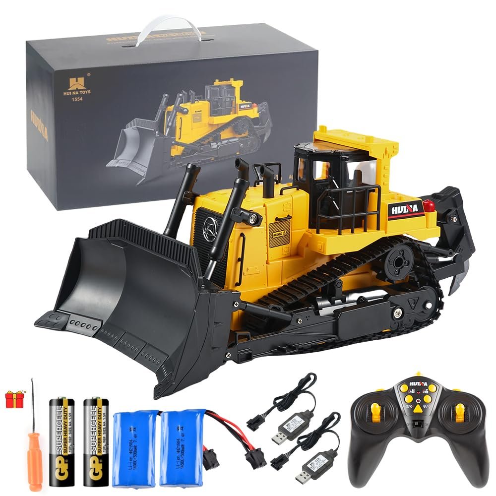 AOFT TECHNOLOGY HUINA 1554 1/16 Scale Remote Control Bulldozer 2.4GHz 11CH RC Construction Vehicle with Lights & Sound Toy Electric Toys for Kids 8+ Years Old