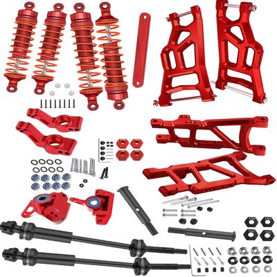 Rcarmumb Upgrades Part for 1/10 Rustler VXL 2wd/Stampede VXL 2wd,Steel #45 Driveshafts,Alloy Front Rear Shock Absorbers,Suspension A Arms,Steering Blocks Caster BlocksC-Hubs Left&Right,Red