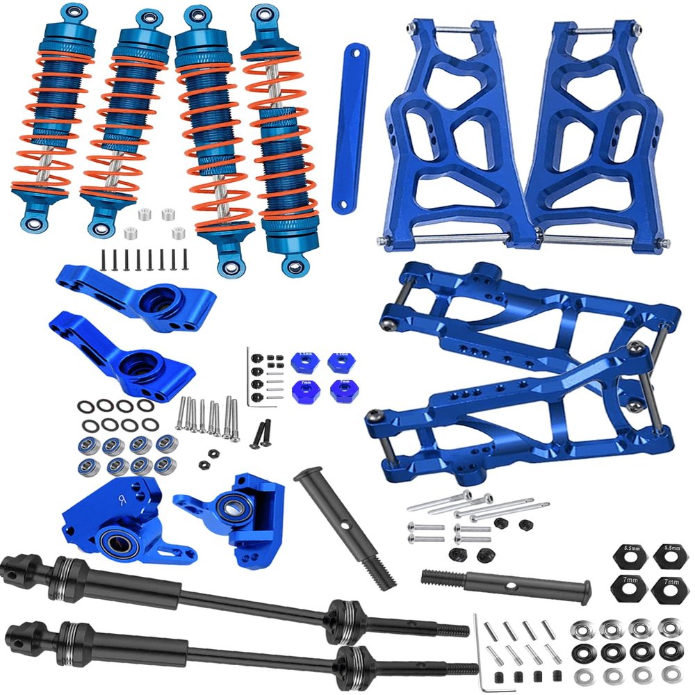 Rcarmumb Upgrades Part for 1/10 Rustler VXL 2wd/Stampede VXL 2wd,Steel #45 Driveshafts,Alloy Front Rear Shock Absorbers,Suspension A Arms,Steering Blocks Caster BlocksC-Hubs Left&Right,Navy Blue