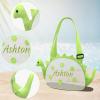 AtiMing Personalized Mesh Beach Bag Kids Dinosaur Shaped Seashell Collecting Bags, 2 Pack Custom Name Mesh Beach Shell Bags with Zipper Mesh Beach Storage Bag for Boys and Girls in The Sand view 2
