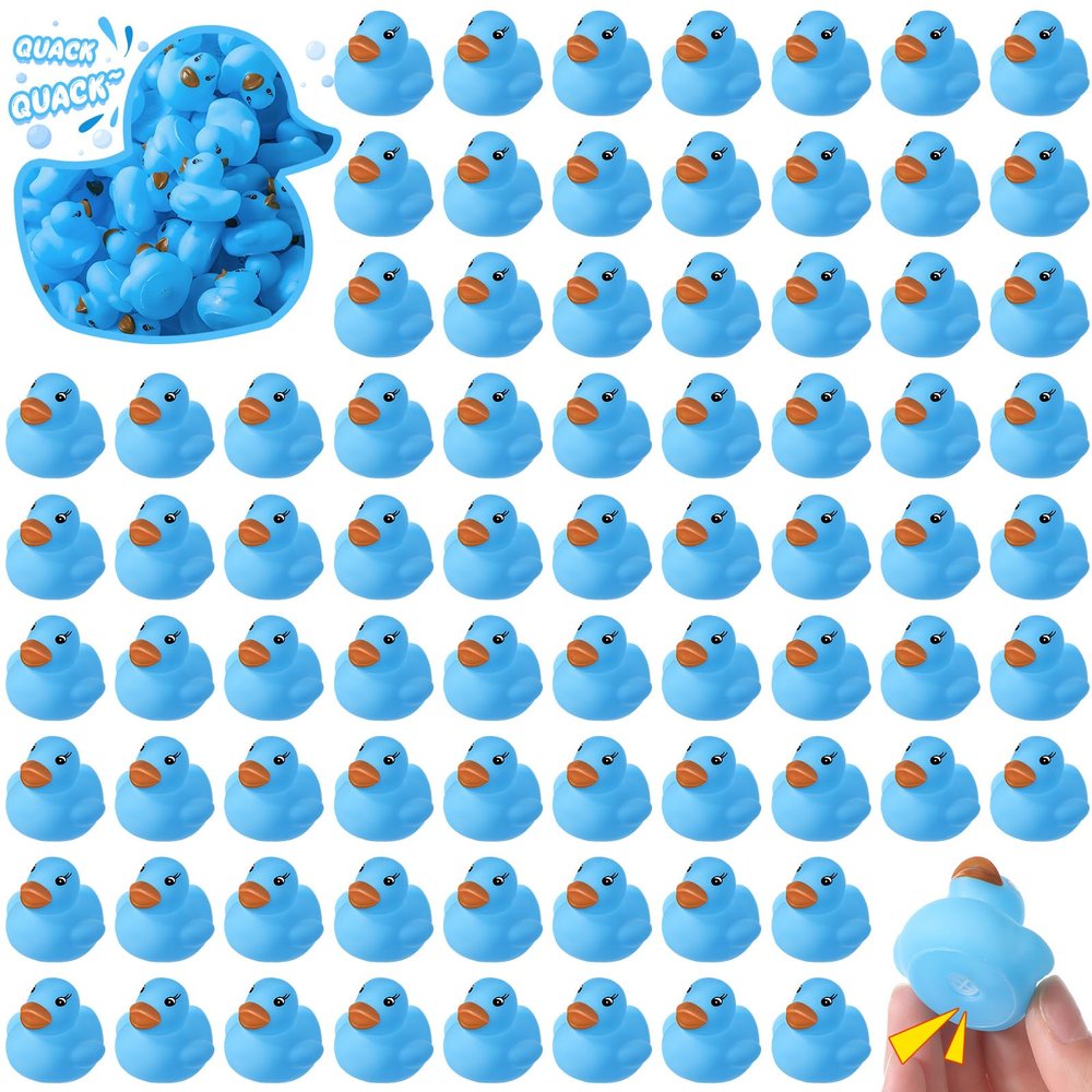 Chitidr 200 Pieces Mini Rubber Duck in Bulk Squeaky Rubber Ducks Bath Toys Tiny Float Bathtub Duckies Baby Shower Party Favor for Birthday Classroom Carnival Prizes Car Decor Supplies (Blue)