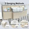 surebaby Hanging Baby Diaper Caddy, 3-in-1 Diaper Caddy Organizer Holder For Baby Crib, Nursery Organization Diaper Stacker Storage For Crib, Changing Table, Car, Wall-Beige view 2
