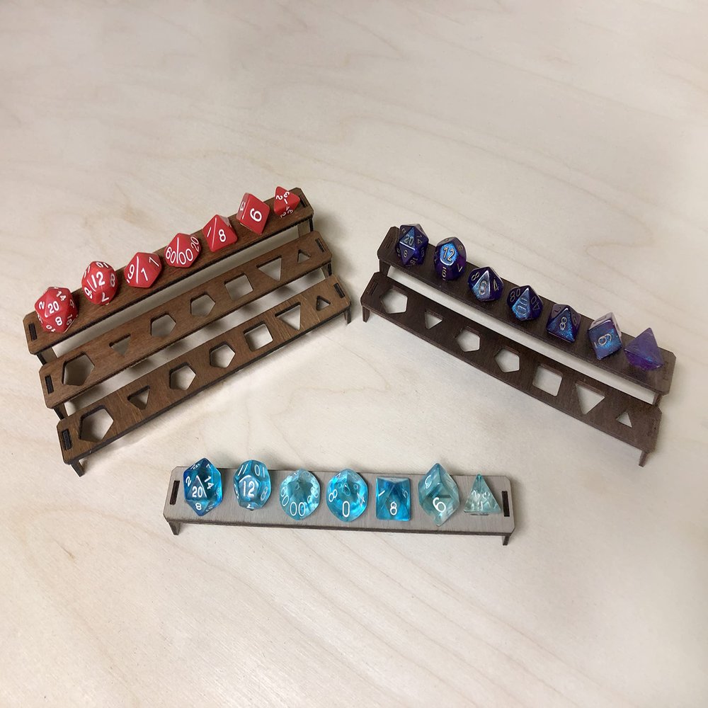 Wooden Dice Holder and Dice Display for Standard TTRRPG, D&D, or Pathfinder 7 Dice Set (Turquoise, Two Levels)