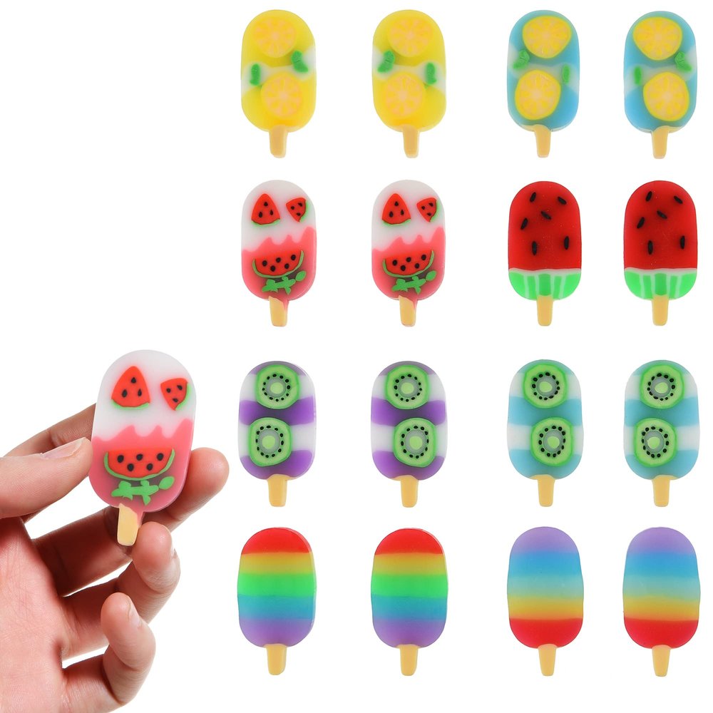DOMG 16Pcs Ice Cream Erasers for Kids, Cute Fruit Shaped Fun Food Eraser for Classroom Rewards Party Favors