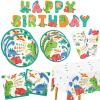 Dinosaur Birthday Party Supplies Disposable Paper Plates Napkins Cups Tablecloth and Banner for Dinosaur Party Decorations Serve 25 view 1