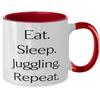 New Juggling Gifts, Eat. Sleep. Juggling. Repeat, Special Birthday Two Tone 11oz Mug From Friends, Juggling balls, Juggling clubs, Juggling scarves, Juggling rings view 2