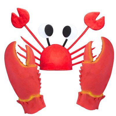 Valentoria Fun Lobster Crab Claws Gloves Hand Hat Cap Weapon Cospaly Halloween Costume Pretend Dress Up Play Game Party Festival Gag Props