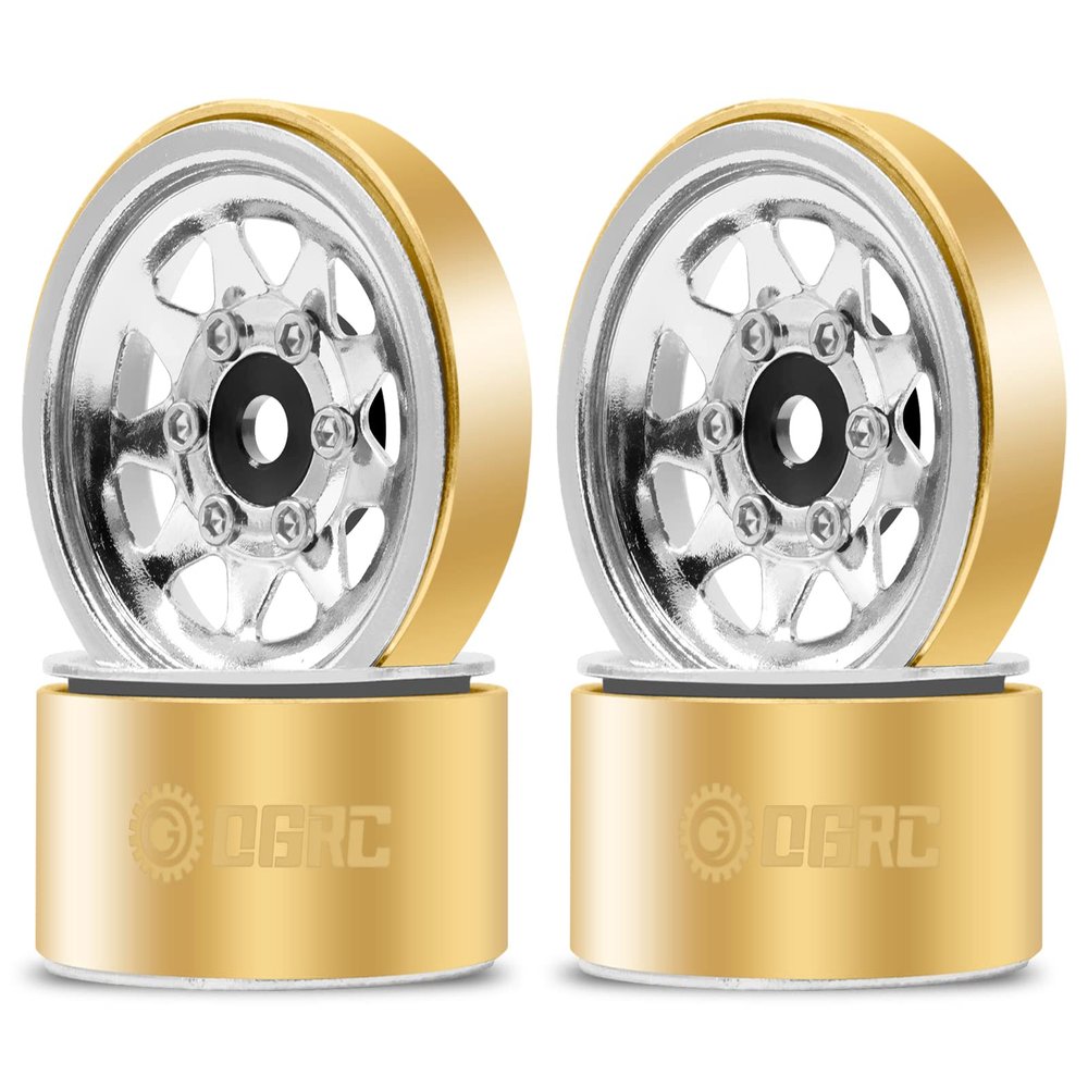 OGRC 1.0 RC Wheel Rims with Brass Rings Deep Dish Wheel Rims 1.0 Beadlock Wheels for 1/18 TRX4M 1/24 SCX24 C10 JLU Deadbolt Gladiator Bronco Crawler Car (Silver)