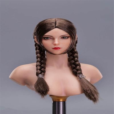 1/6 Scale Female Head Sculpt,Beauty Asian Girl Planted Hair Head Carved Carving for 12inch Female PH TBL JO VC Action Figure Body (Long Braided Hair)