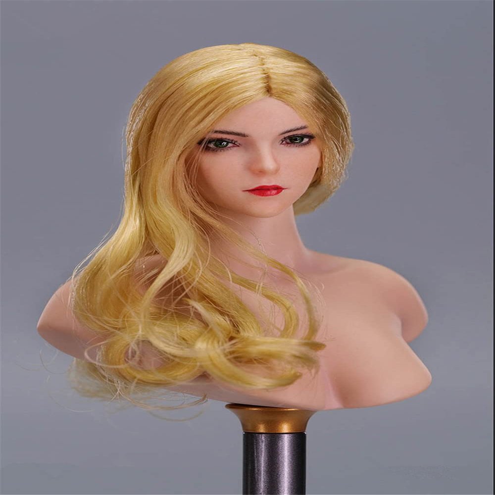 1/6 Scale Female Head Sculpt,Beauty Asian Girl Planted Hair Head Carved Carving for 12inch Female PH TBL JO VC Action Figure Body (Long Blonde Hair)