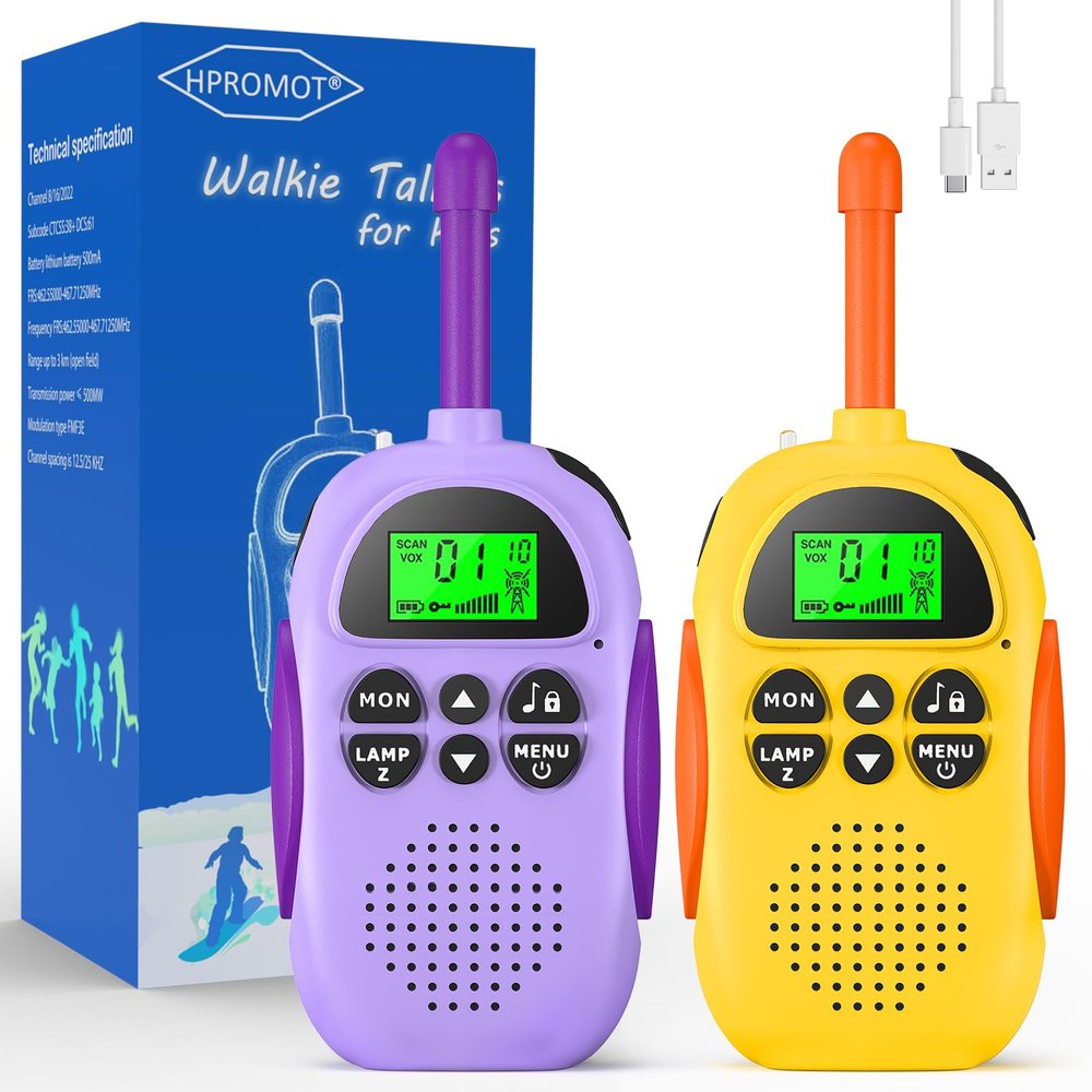 HPROMOT Walkie Talkies for Kids Rechargeable Toys for Ages 5-7 Boys Girls, 22 Channels 2 Way Radio Toy Christmas Birthday Gifts for Girls Boys Ages 3-12 Camping Hiking Outdoor Easter Basket Stuffers