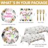APOWBLS Young Wild And Three Decorations Girl Tableware, Safari 3rd Birthday Party Supplies, Plate, Napkin, Tablecloth, Fork, Animal Jungle 3 Year Old Birthday Decorations Dinnerware | Serves 24 view 2