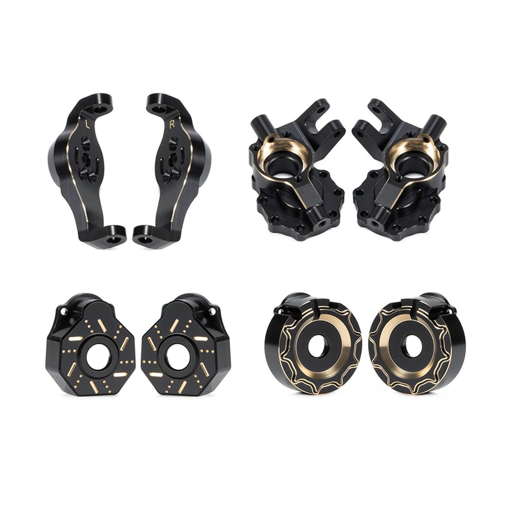 Black Brass Rear Inner Portal Cover Housing,Rear Axle Steering Knuckle Portal Cover,C-Hub Carrier Cover Compatible with Traxxas TRX4 TRX6 1/10 RC Crawler Car Upgrade Parts4-in-1 Brass Counter Weight