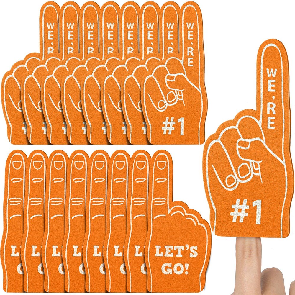 Sinmoe 48 Pieces Sport Favors Fan Foam Finger Mini #1 Basketball Baseball Football Soccer Team Cheerleader Gifts for Adults Sporting Events Games Birthday Supplies(Orange)