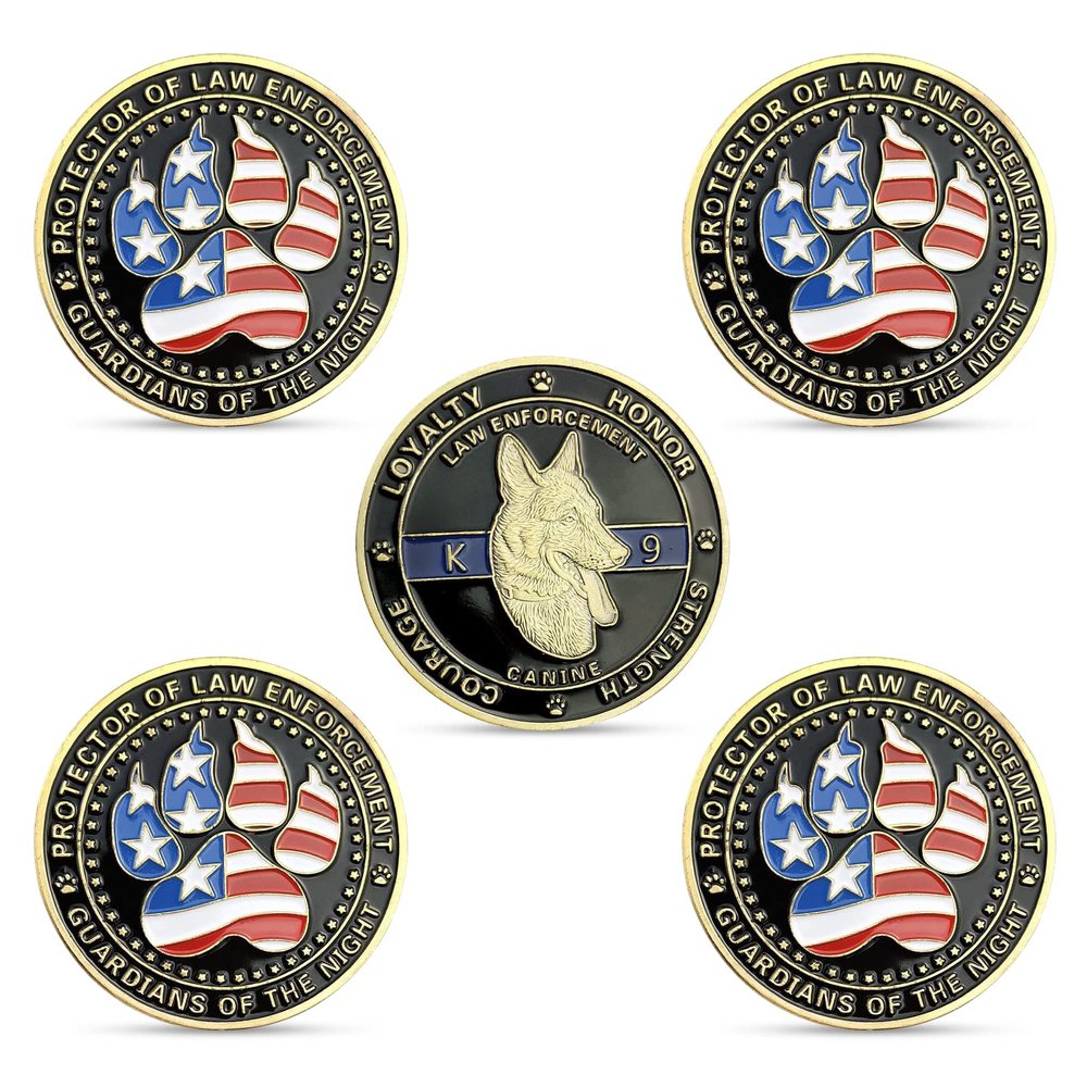 5 Pcs K9 Dog Police Challenge Coin Law Enforcement Canine Police Gifts