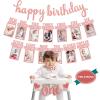 1st Birthday Baby Photo Banner, Happy Birthday Banner 17pcs First Birthday Decorations for Girl Newborn to 12 Months, First Birthday Photo Banner Garland Bunting with ONE Cake Topper, Rose Gold view 1