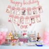 1st Birthday Baby Photo Banner, Happy Birthday Banner 17pcs First Birthday Decorations for Girl Newborn to 12 Months, First Birthday Photo Banner Garland Bunting with ONE Cake Topper, Rose Gold view 2