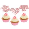 24Pcs Happy Mother's Day Cupcake Toppers Glitter Heart Rose Flower Love Mother Best Mom Cupcake Picks for Happy Mother's Day Theme Women Birthday Party Cake Decorations Supplies Rose Gold view 1