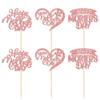 24Pcs Happy Mother's Day Cupcake Toppers Glitter Heart Rose Flower Love Mother Best Mom Cupcake Picks for Happy Mother's Day Theme Women Birthday Party Cake Decorations Supplies Rose Gold view 3
