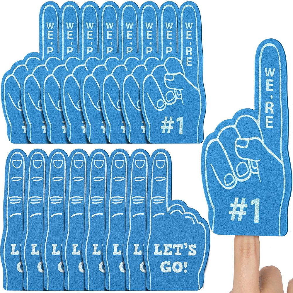 Sinmoe 48 Pieces Sport Party Favors Fan Foam Finger Mini #1 Basketball Baseball Football Soccer Team Cheerleader Gifts for Sporting Events Games Birthday Supplies(Light Blue)