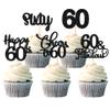 30 Pack Happy 60th Birthday Cupcake Toppers Glitter Sixty Cheers to 60 Years Old Birthday Cupcake Picks for 60th Anniversary Party Cake Decorations Supplies Black view 1