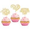 24Pcs Happy Mother's Day Cupcake Toppers with Glitter Heart Love Flower Mother Best Mom Cupcake Picks for Happy Mother's Day Theme Women Birthday Party Cake Decorations Supplies Gold view 1