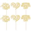 24Pcs Happy Mother's Day Cupcake Toppers with Glitter Heart Love Flower Mother Best Mom Cupcake Picks for Happy Mother's Day Theme Women Birthday Party Cake Decorations Supplies Gold view 3