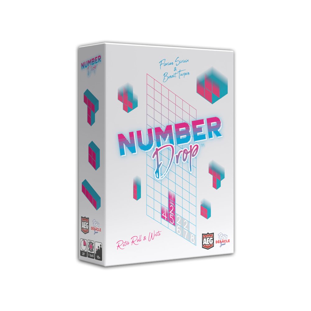 AEG Number Drop | Retro Roll & Write Polyomino Video Game Themed Board Game | Nostalgic & Quick to Play | 1-6 Players | Ages 10+ | 20 Minute Playtime